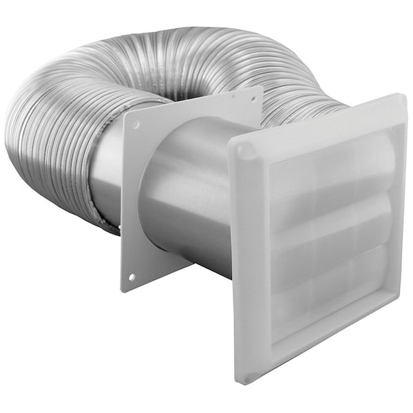 Jones Stephens 4in. x 8ft Flexible Aluminum Duct with Louvered Hood and Metal Clamps for Dryer Vent D04009 - main